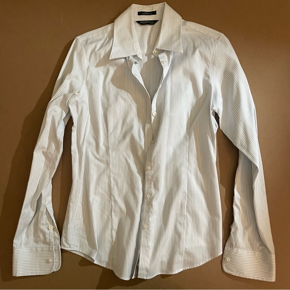 Eddie Bauer Wrinkle Resistant Pinstripe Collared Long Sleeve Button Down Shirt